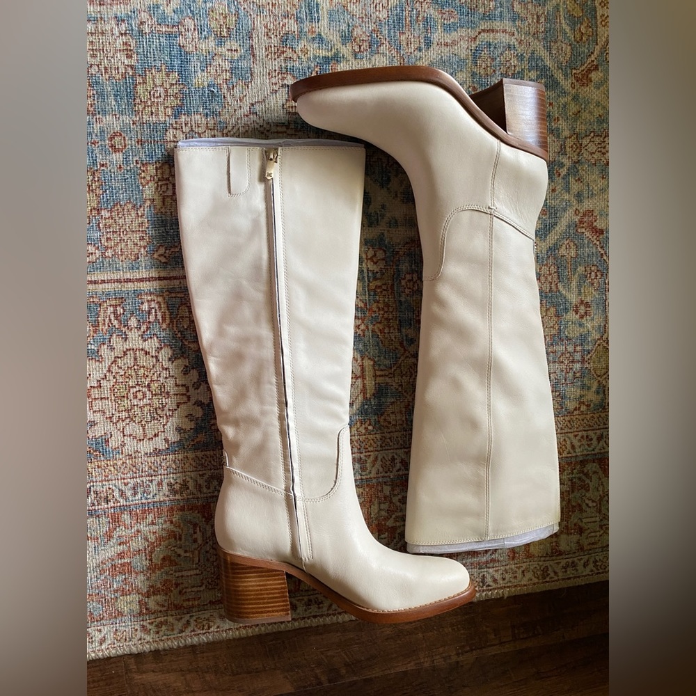 BNIB Sam Edelman Shale Leather Boots in Ivory Size 9
